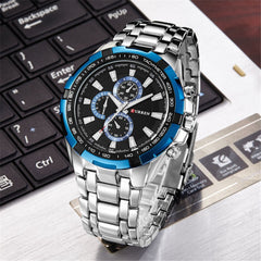 CURREN Mens Watches, Watches Quartz Analog Calendar,Wrist Watch for Men, Fashion Waterproof Stainless Steel Band-Blue