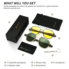 SUNGAIT Men's Military Style Polarized Pilot Aviator Sunglasses Bayonet Temples
