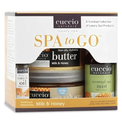 Cuccio 4 Piece Spa To Go Kit Milk & Honey Nourishing Skincare Set for Hydration and Softening