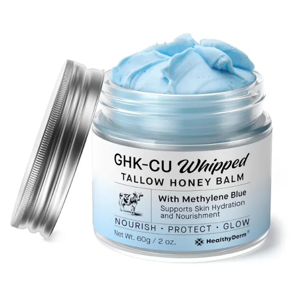 HealthyDerm Copper Peptides GHK-Cu Beef Tallow for Skin: Blue Balm with Methylene Blue, Manuka Honey & Vitamin E – Natural Face and Body Moisturizer for Mature, Dry & Sensitive Skin – 2oz