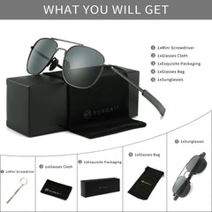 SUNGAIT Men's Military Style Polarized Pilot Aviator Sunglasses Bayonet Temples