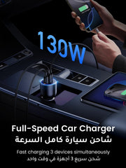 UGREEN 130W Super Fast Car Charger Fast Charging 3-Port USB Car Power Adapter With 100W USB C Cable Car Fast Charger Plug for Samsung S24 Series, Steam Deck, Macbook, Laptops, Tablets, iPhone, Huawei