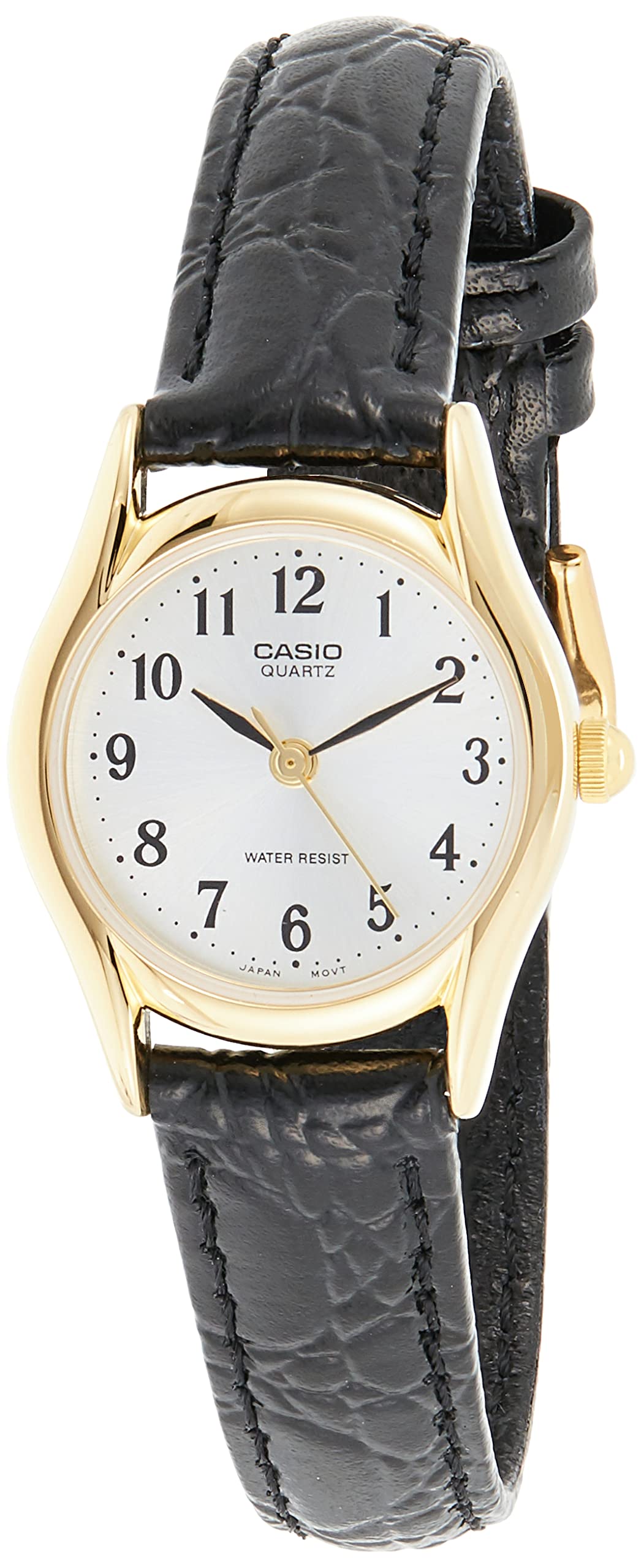 Casio Womens Quartz Watch, Analog Display and Leather Strap Black/Gold/White