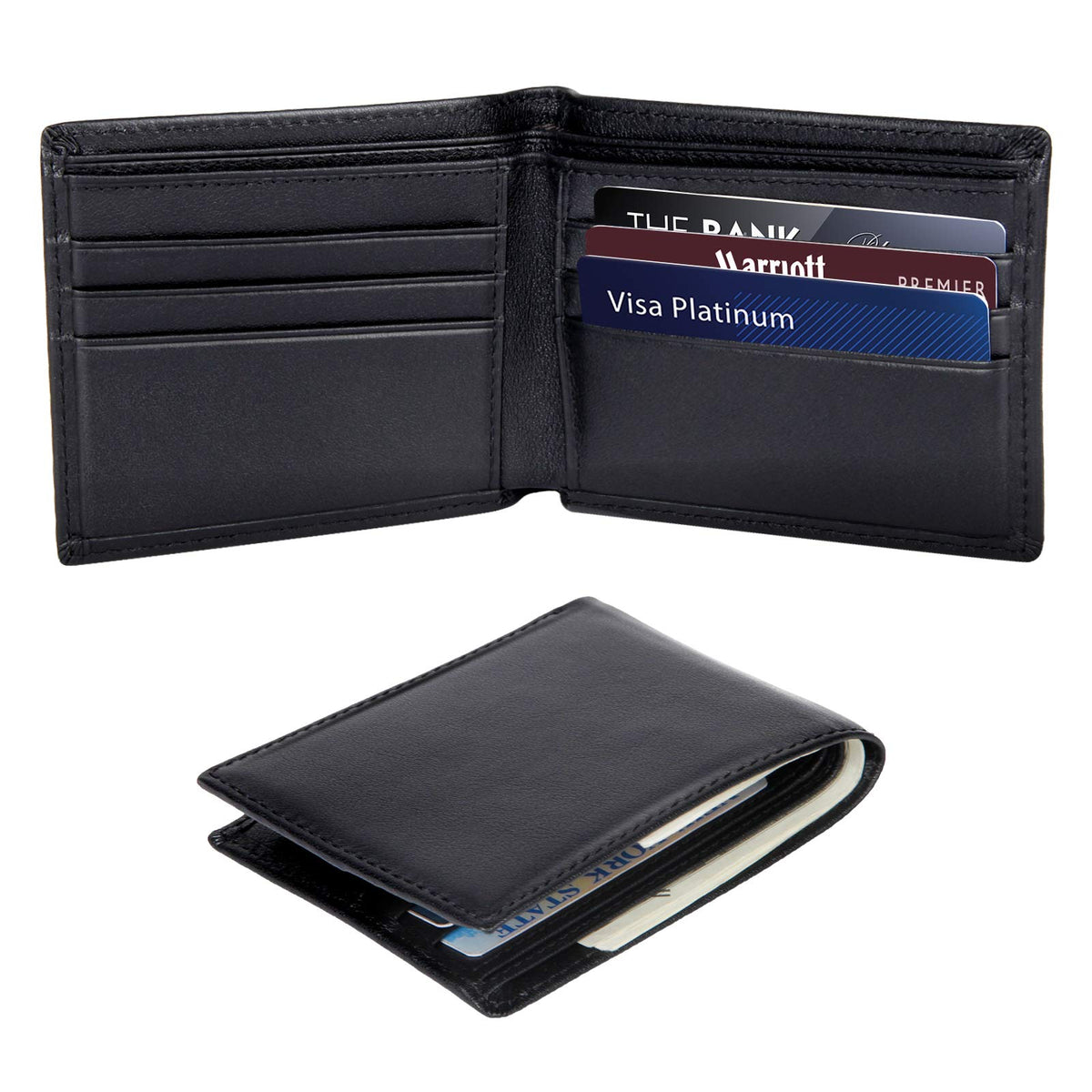 Polare Men's RFID Blocking Vintage Italian Genuine Leather Slim Bifold Wallet Handmade (Small Black)