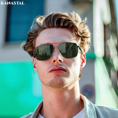 KANASTAL Polarized Sunglasses for Men Women, Large Memory Metal Frame Lightweight Sun Glasses 100% UV400 Protection Shades for Driving