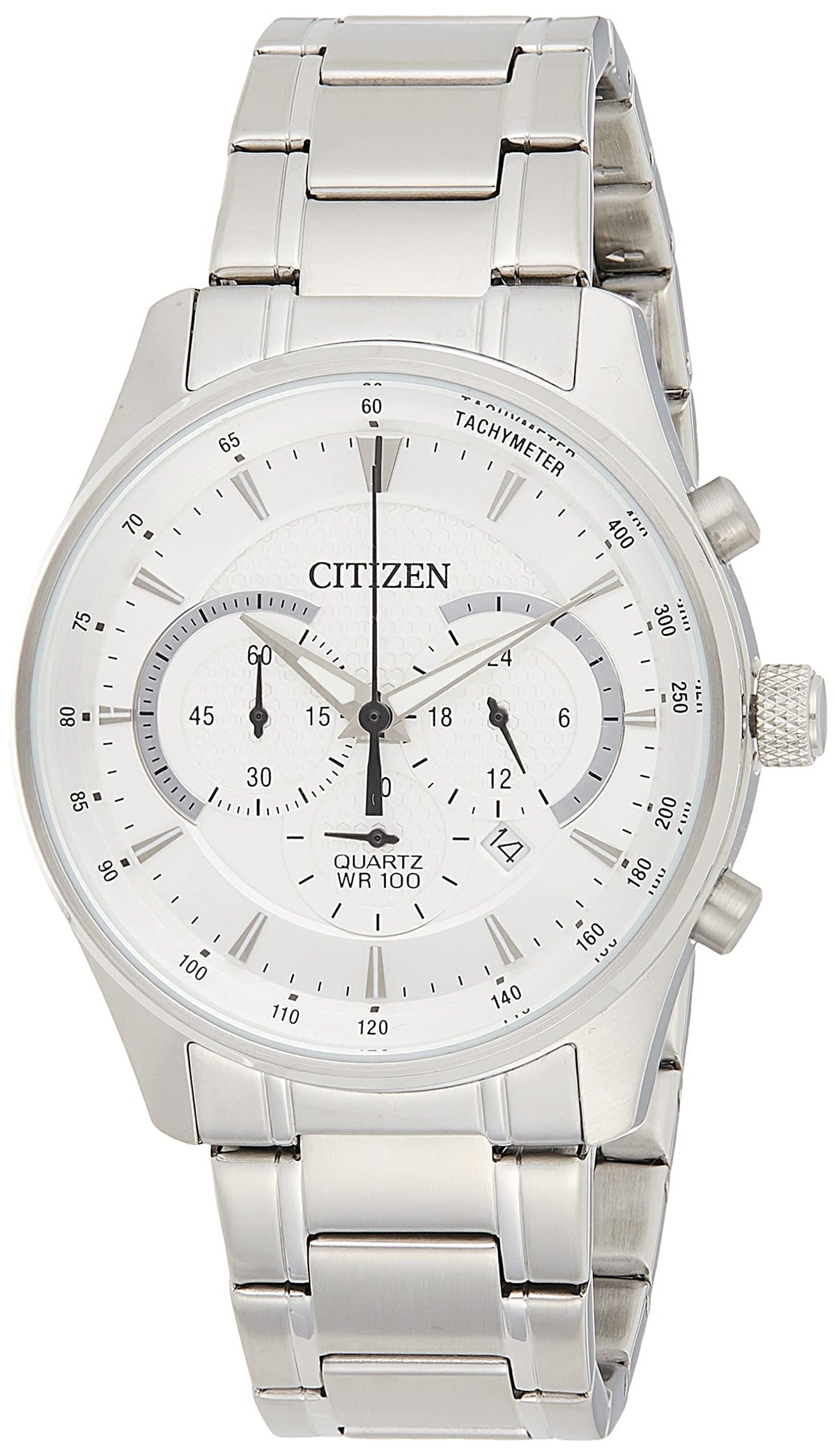 Citizen mens quartz watch, chronograph display and stainless steel strap - an8190-51a