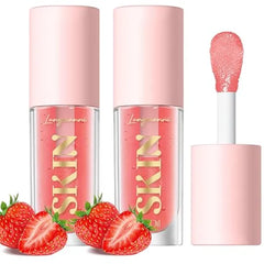 LANGMANNI Hydrating Lip Glow Oil,Moisturizing Nourishing Lip Oil,Light Colour Gloss Tinting And Non sticky Lip Oil For Dry Lips Lip Care (Strawberry 2Pcs)