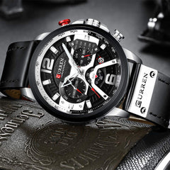 CURREN Herren-Armbanduhr, Quarz, analog, Kalender, Armbanduhr fr Herren, modische wasserdichte Armbanduhr mit Lederband - Silver