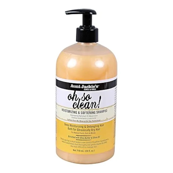 Aunt Jackie's Curls and Coils Oh So Clean, Large 24oz Family Sized Pump, Deep Moisturizing and Softening Hair Shampoo for Natural Curls, Coils and Waves, Enriched shea Butter