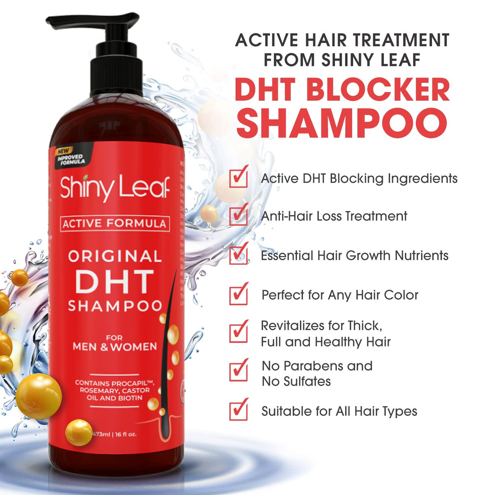 Shiny Leaf DHT Blocking Shampoo for Hair Growth and Thinning Hair Treatment - Active Natural Formula, Reduces Shedding for Men & Women (2 Pack)