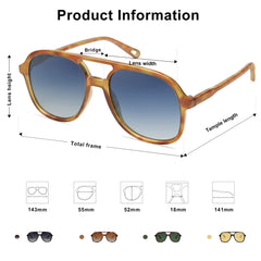SOJOS Retro Vintage Polarized Sunglasses Double Bridge Brow Bar Square Aviators SJ2174