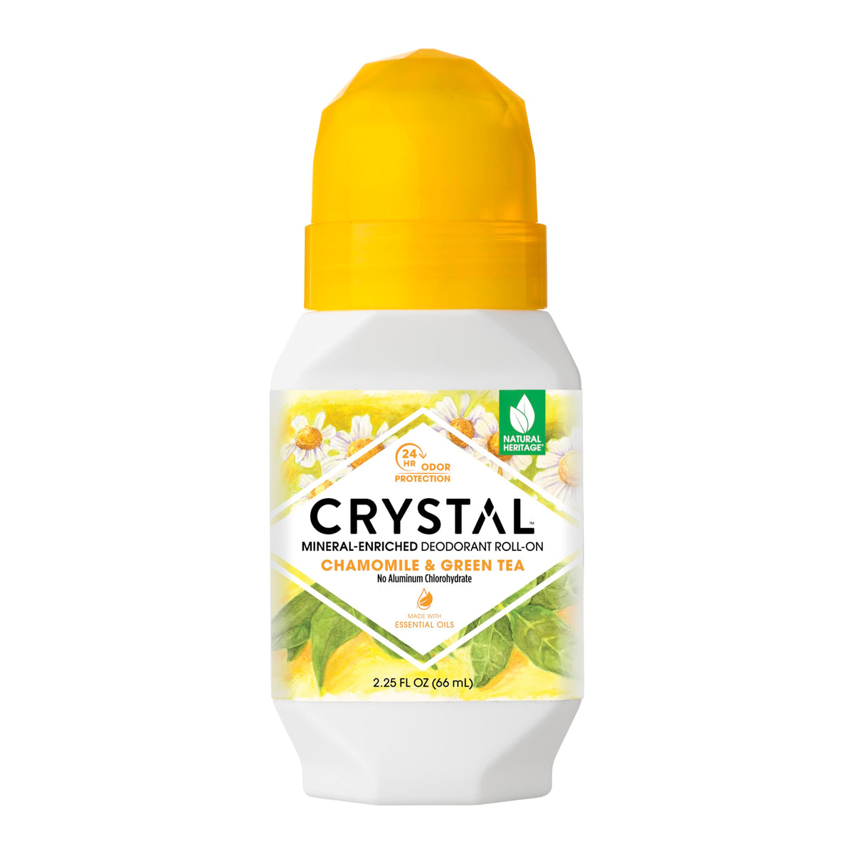 Crystal Essence Mineral Roll on Vegan Deodorant for Women and Men, Chamomile & Green Tea - 2.25 fl. oz. (Packaging May Vary)