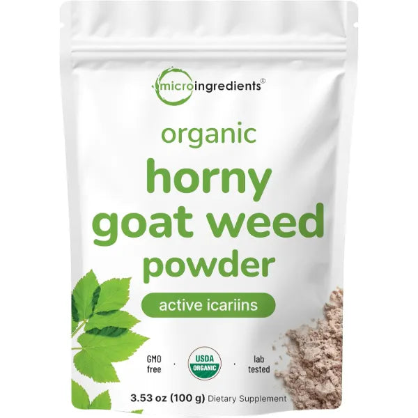 Micro Ingredients Maximum Strength Organic Pure Horny Goat Weed with Active Icariins for Men and Women, 100 Grams, Organic Epimedium Powder for Energy and Immune System Booster, Filler Free and Vegan Friendly