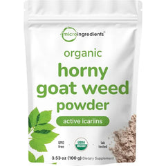 Micro Ingredients Maximum Strength Organic Pure Horny Goat Weed with Active Icariins for Men and Women, 100 Grams, Organic Epimedium Powder for Energy and Immune System Booster, Filler Free and Vegan Friendly