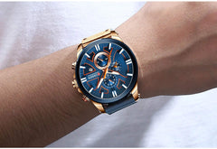 curren Quartz Chronograph Analogue Blue Men Wrist Watch CR-8346-Rose Gold Blue