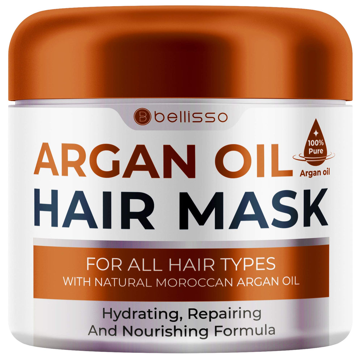 BELLISSO Moroccan Argan Oil Hair Mask - Deep Moisturising Conditioner Treatment for Damaged Dry Hair - Hydrating Product, Split End Moisturiser