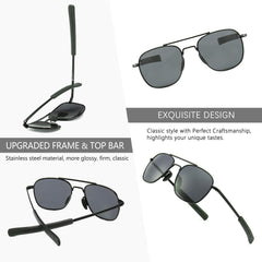 SUNGAIT Men's Military Style Polarized Pilot Aviator Sunglasses Bayonet Temples