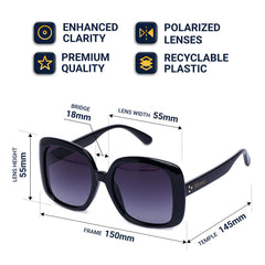 Flaneur Stylish Polarized Sunglasses for Women & Men Square-Frame - UV Protection, Lightweight, Scratch-Resistant, Trendy Eyewear & Accessories for Ladies UV400
