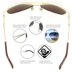 J+S Premium Military Style Classic Aviator Sunglasses, Polarized, 100% UV protection
