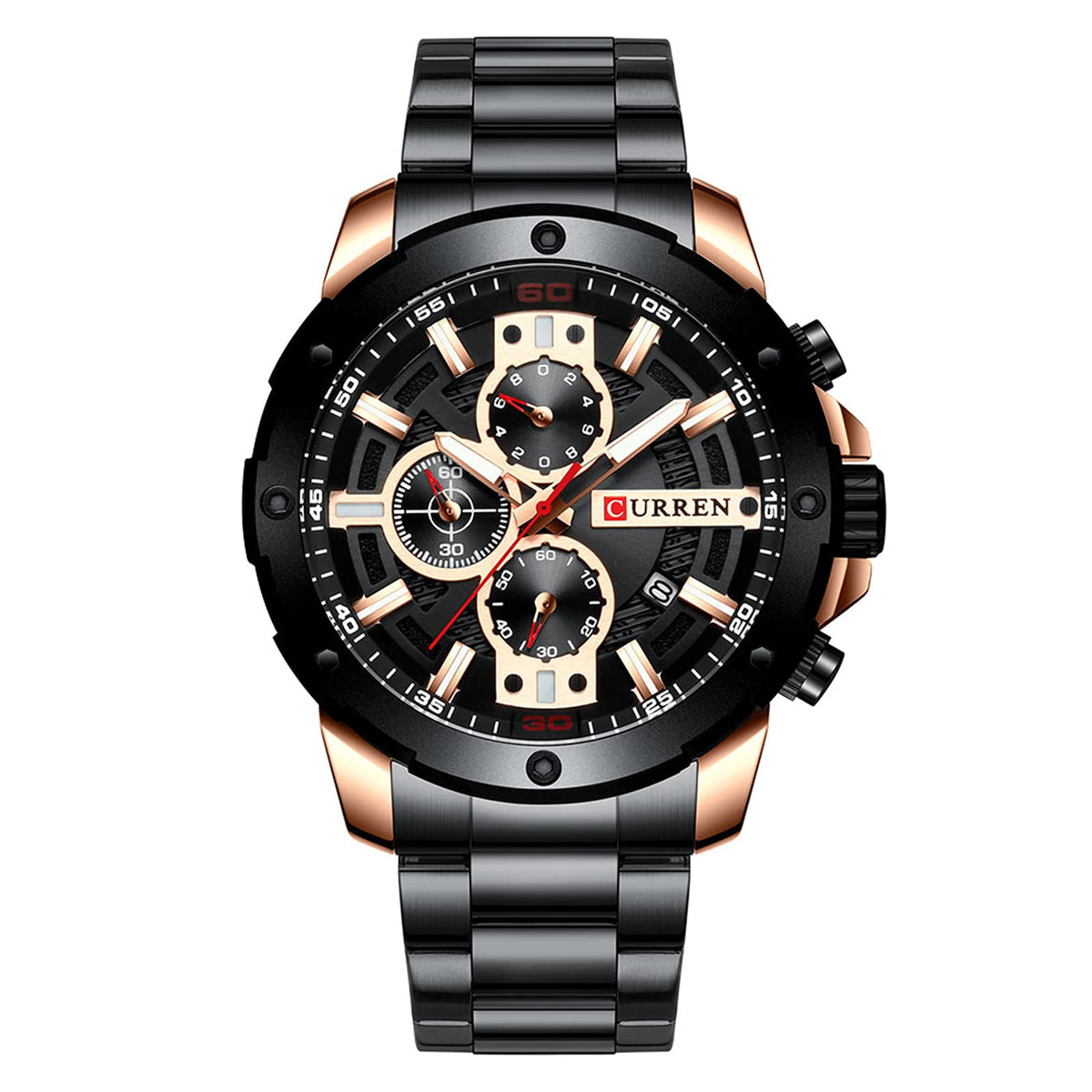 CURREN Anself 8336 Men Quartz Watch Stainless Steel Band Fashion Multifunction Wristwatch 3ATM Chronograph Calendar Date Watches - Black