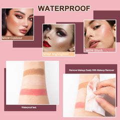 SWIUKPHE Cream Contour Makeup Set, Shades with Highlighter Stick, Blush Stick and Bronzer Contour Stick for Brightening and Trimming the Cheeks, Waterproof Long Lasting- 3Pcs