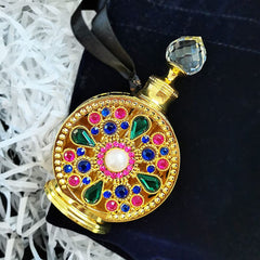 Leadigol 10ML Dubai Arabic Style Rhinestone Perfume Bottle,Portable Bottle Cosmetic Container Alloy Golden Packaging Essential Oil Empty Refillable Bottles