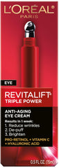 L’Oréal Paris Revitalift Triple Power Anti-Aging Eye Cream, Pro Retinol, Hyaluronic Acid & Vitamin C, Reduce Wrinkles & Puffiness 0.5 fl. oz.