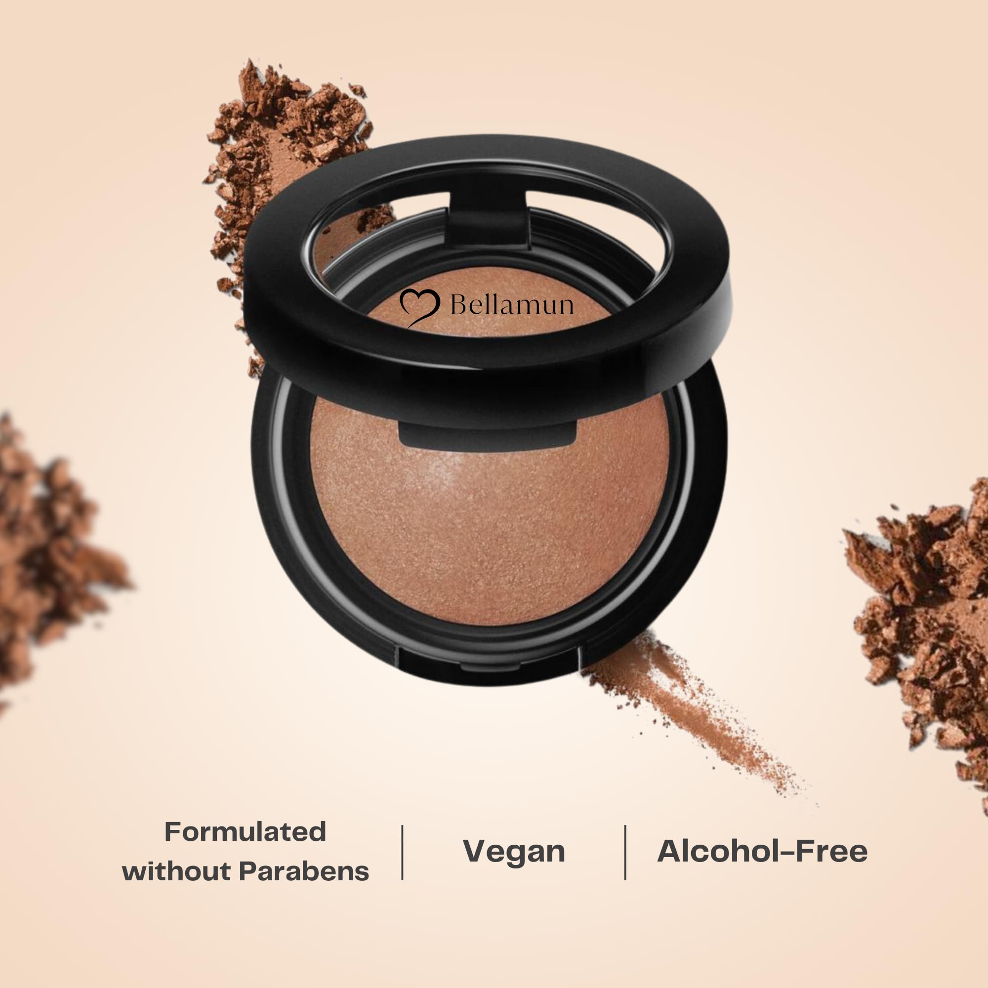 Bellamun Baked Bronzing Powder: Luxury Luminosity for a Radiant Glow - Satin Smooth Texture - Vegan Versatile Application - Net Wt. 0.35 oz (South Beach, Regular)