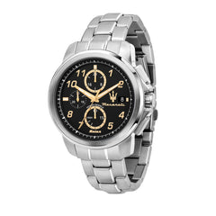 Maserati Men's Successo Solar 44 mm Case Black Dial Wrist Watch, Stainless Steel Bracelet