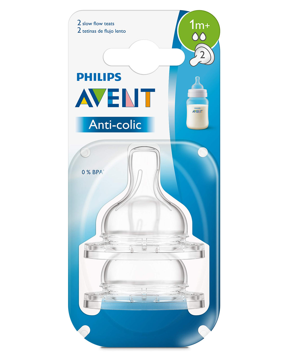 Philips AVENT SCF632/27 Classic + Teat with Slow Flow 1 m +, Multi-Colour, Pack of 2