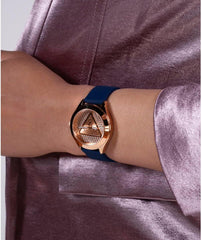 GUESS P RS GLD CS/SUN RS GLD GLITZ DL W/P RS GLD LOGO/BLUE SMTH SILICONE STRP