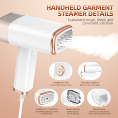 TERRIFI Handheld Steamer for Clothes, Portable Foldable 1000w 120ml Fabric Wrinkle Remove, 20 Second Fast Heat-up for Home Office Travel