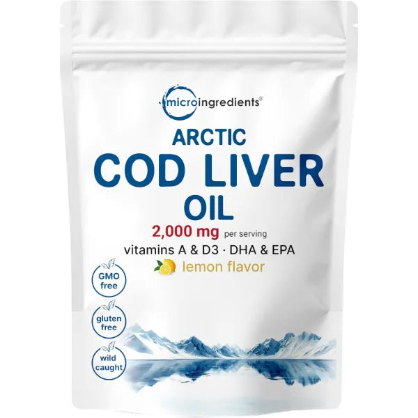 Micro Ingredient Cod Liver Oil 2,000mg Per Serving, 360 Softgels | Burpless Lemon Flavored – Rich in Omega 3, Vitamins A & D3, EPA, DHA | Wild Caught Arctic Deep Sea Fish | Heart, Brain, & Immune Supplement