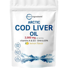 Micro Ingredient Cod Liver Oil 2,000mg Per Serving, 360 Softgels | Burpless Lemon Flavored – Rich in Omega 3, Vitamins A & D3, EPA, DHA | Wild Caught Arctic Deep Sea Fish | Heart, Brain, & Immune Supplement