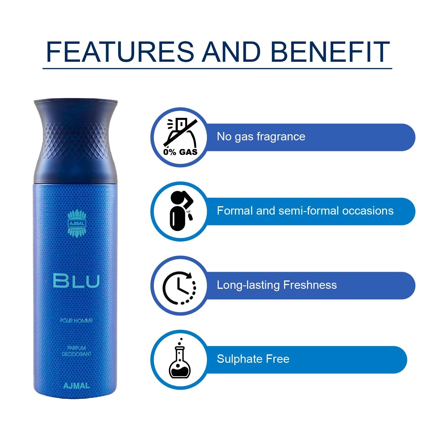 Ajmal 1 Blu Homme for Men, 1 Silver Shade Homme for Men, 1 Distraction and 1 Magnetize for Men & Women Deodorants each 200ML Combo pack of 4 (Total 800ML) + 4 Parfum Testers