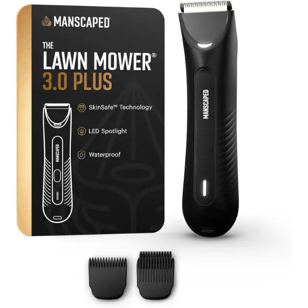 MANSCAPED The Lawn Mower 3.0 Plus Groin & Body Hair Trimmer – Updated SkinSafe, Trimmer Blade, Waterproof Wet/Dry Groomer, USB-C Rechargeable, Men’s Wireless Ball Shaver, Tuxedo Black