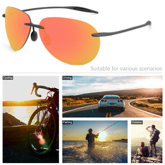 Polarized Sunglasses for Men Women Rimless Frame Driving Glasses UV400 Protection Mirror Lens Shades Sport Eyewear Eyeglasses