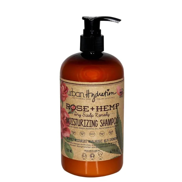 Urban Hydration Rose & Hemp Shampoo – Moisturizing & Strengthening Shampoo for Dry, Curly & Damaged Hair, With Hemp Seed and Rosehip Oil - Sulfate-Free, 16.9 FL Oz