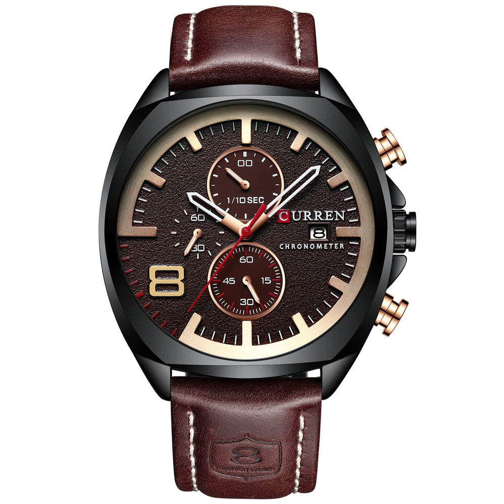 CURREN Quartz Watches for Men's Original Brand Multi-function Calendar style Waterproof Boys Leather Wrist Watch 8324 - brown