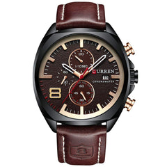 CURREN Quartz Watches for Men's Original Brand Multi-function Calendar style Waterproof Boys Leather Wrist Watch 8324 - brown