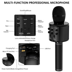 Kids Microphone for Singing, Wireless Bluetooth Karaoke Microphone for Adults, Portable Handheld Karaoke Machine, Toys for Boys and Girls Gift for Birthday Party (Black)