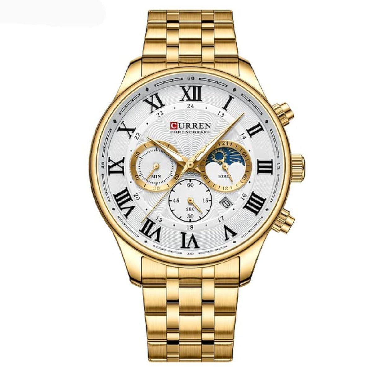 CURREN Original Brand Stainless Steel Band Wrist Watch For Men With Brand (Box & Bag)-8427 - GOLD WHITE