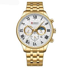 CURREN Original Brand Stainless Steel Band Wrist Watch For Men With Brand (Box & Bag)-8427 - GOLD WHITE