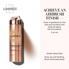 LUMINESS Silk Airbrush Spray Foundation - Full Coverage Foundation - Formula Hydrates & Moisturizes with Hyaluronic Acid, Aloe Vera & Hydrolyzed Silk (Shade - Deep Dark)