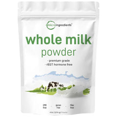 Micro Ingredients Whole Milk Powder, 4 lb | Pasture-Raised, rBST-Free | Pure & Rich in Protein | Ideal for Baking & Everyday Use | Non-GMO, Gluten-Free, Premium Grade