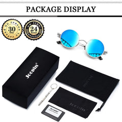 Joopin Steampunk Round Sunglasses - Metal Frame, 100% UV Protection (B04-Silver Mirrored Blue)