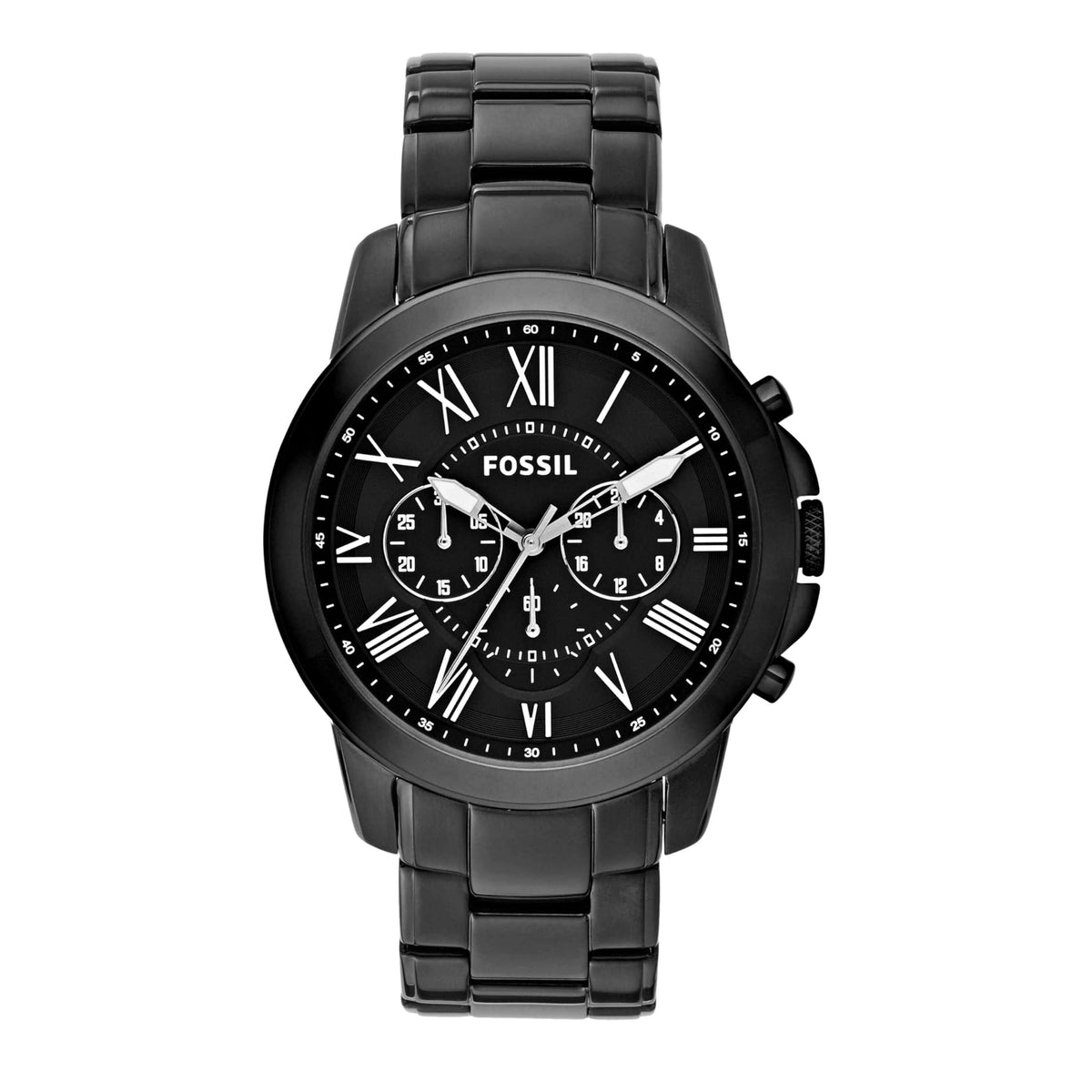 Fossil Watch for Men Grant, 44mm case size, Quartz Chronograph movement, Genuine Leather strap Black