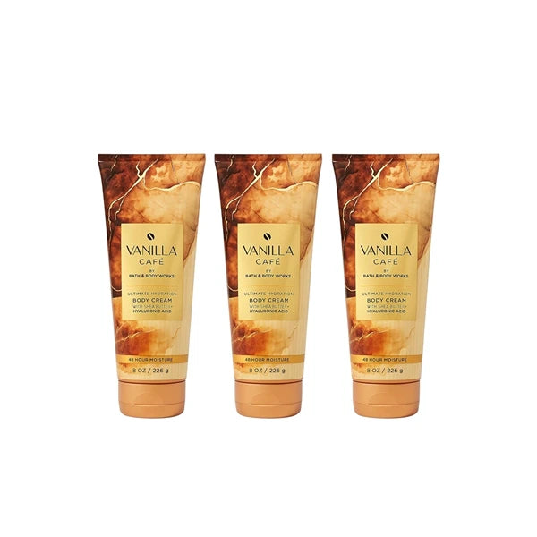 Bath & Body Works Vanilla Café Ultimate Hydration Body Cream – 3 Pack, 8 oz Each | Shea Butter, Cocoa Butter & Hyaluronic Acid