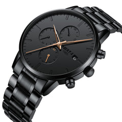 NIBOSI Men's Watches Analog Minimalist Black/Gold Dial Watches for Men Business Chronograph Military Casual Wrist Watches Stainless Steel Strap Date
