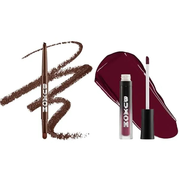 Buxom Full On Plumping Liquid Lipstick Matte in Plum Queen + Power Line Plumping Lip Liner in Creamy Chocolate